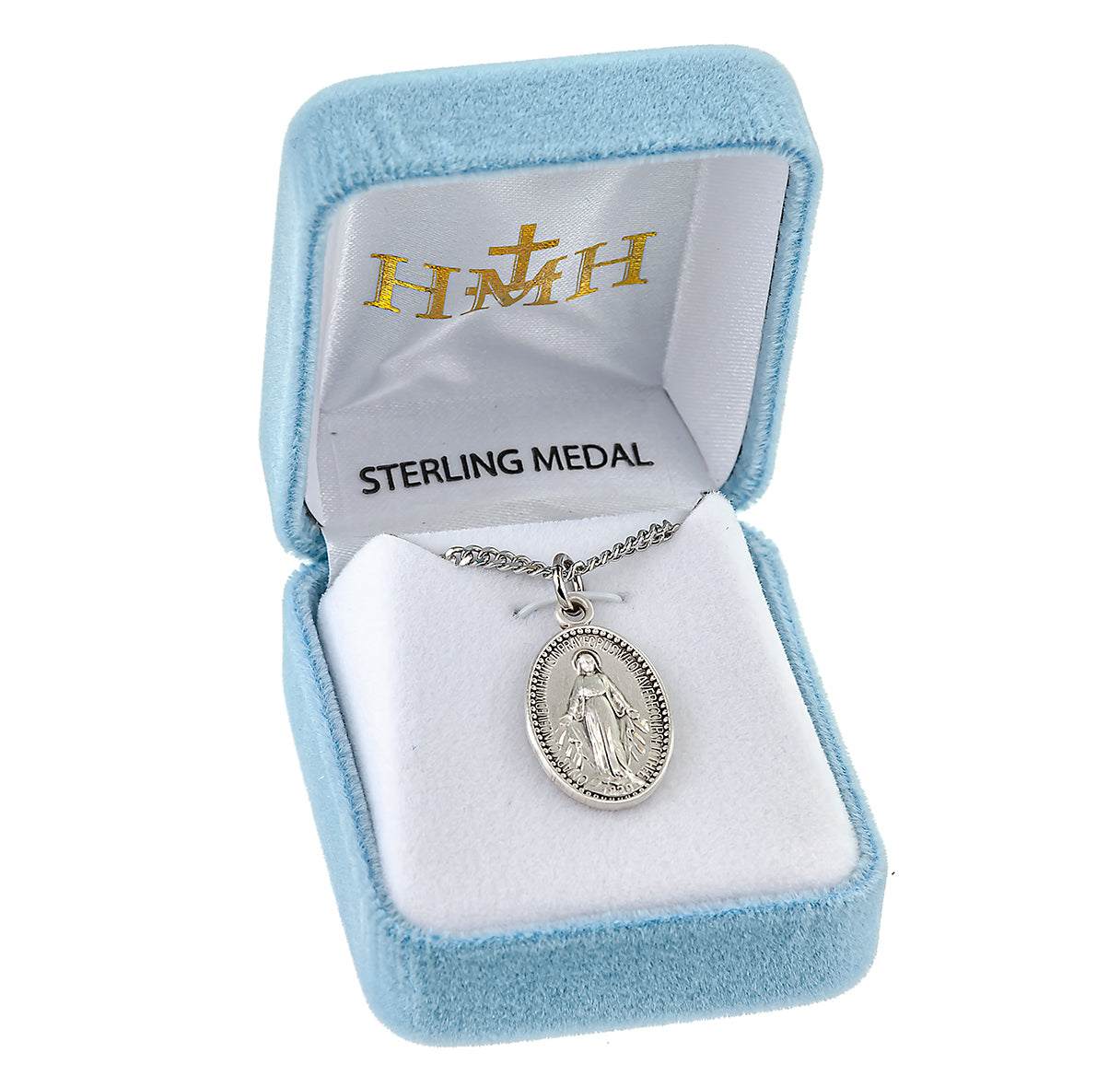 Sterling Silver Oval Miraculous Medal Pendant with Chain
