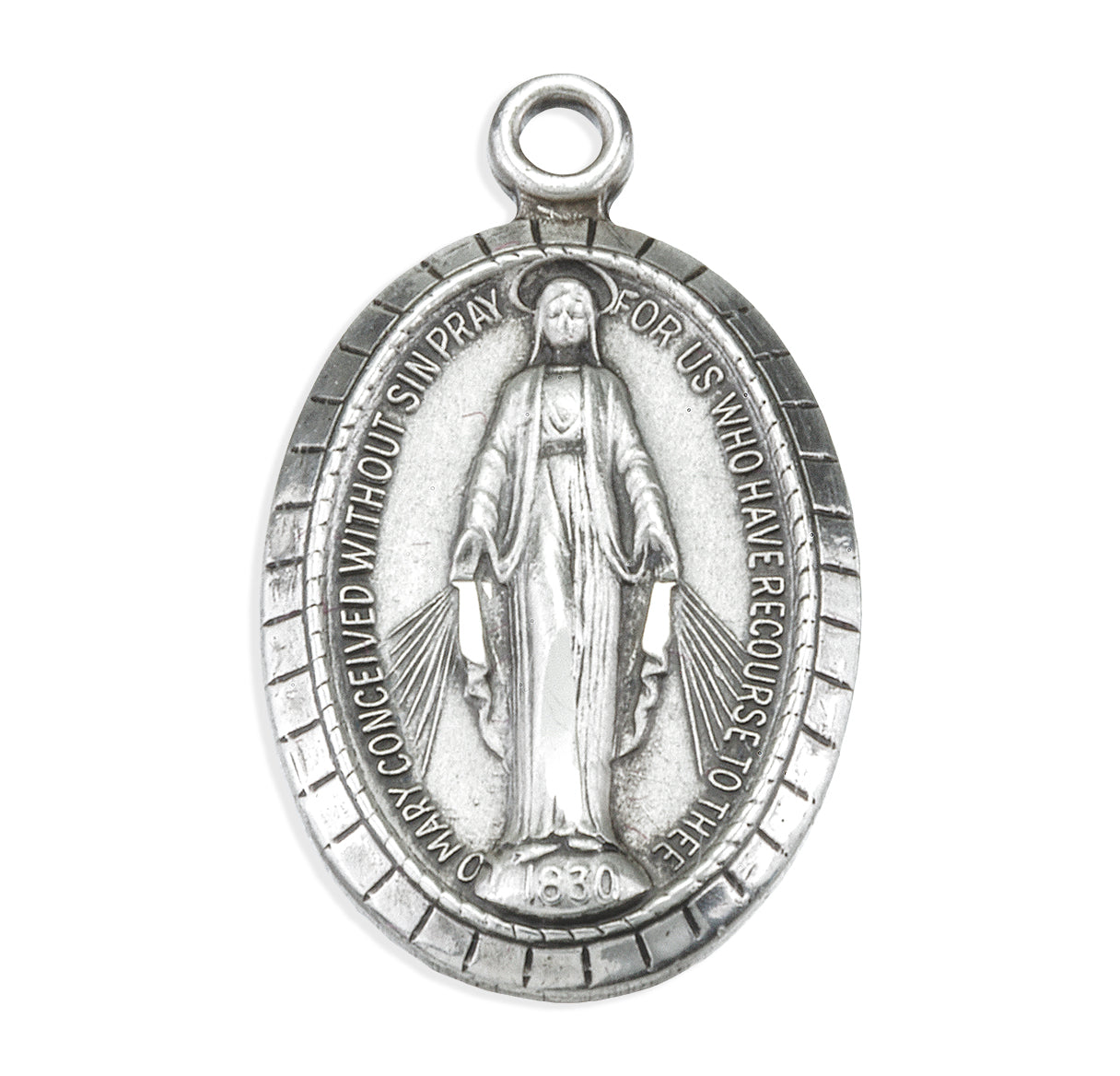 Sterling Silver Oval Miraculous Medal Pendant with Chain