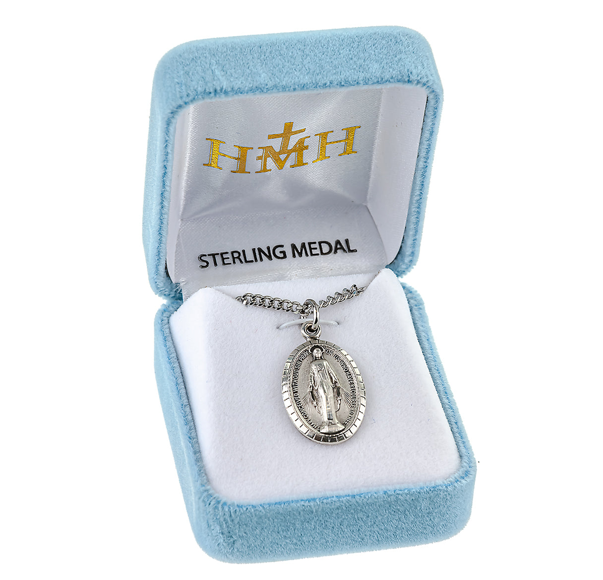 Sterling Silver Oval Miraculous Medal Pendant with Chain
