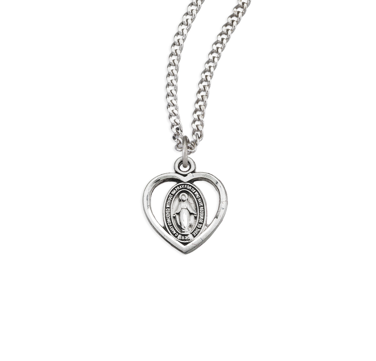 Sterling Silver Miraculous Medal Pendant with Chain