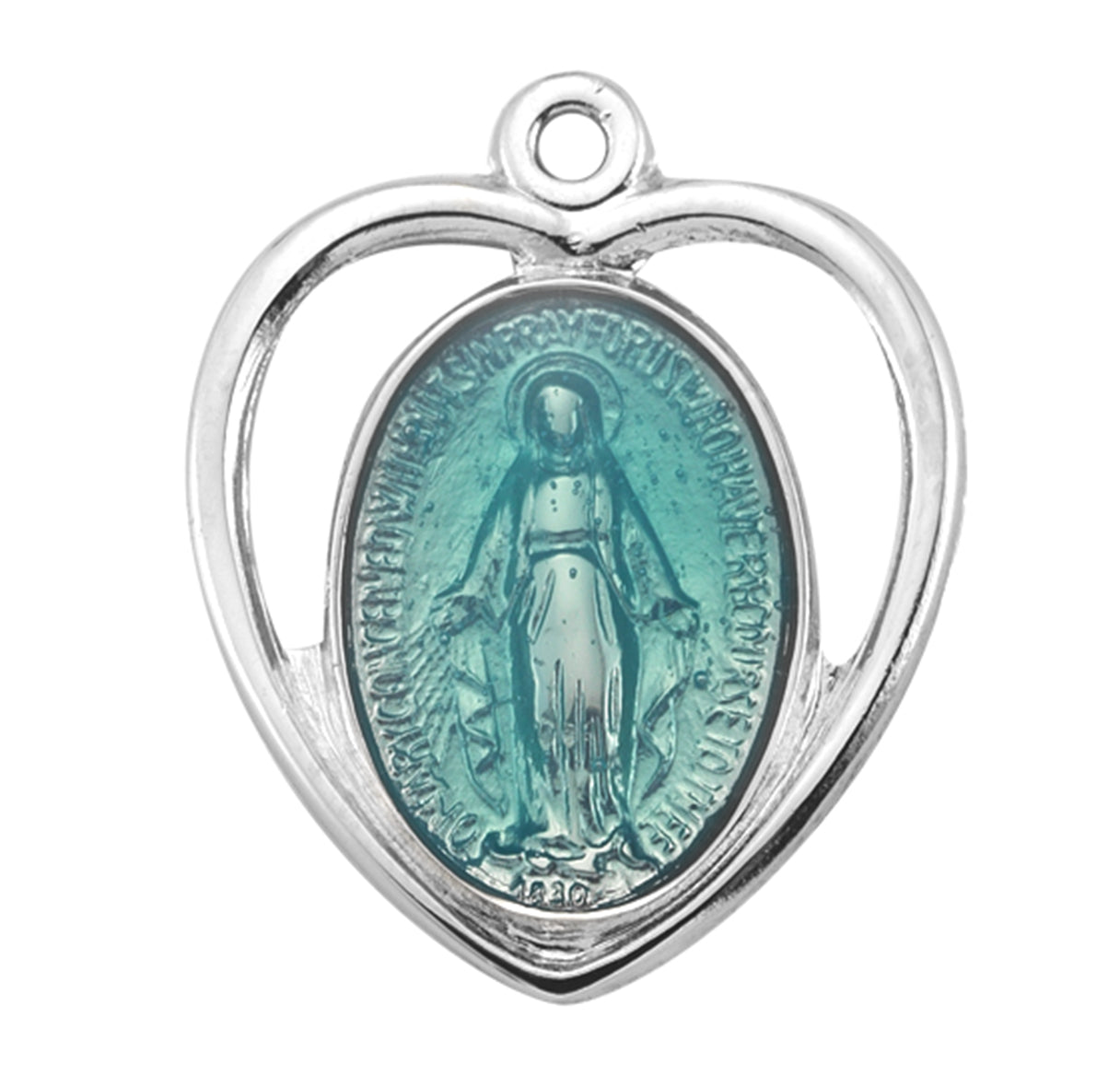 Blue Enameled Sterling Silver Miraculous Medal Pendant with Chain