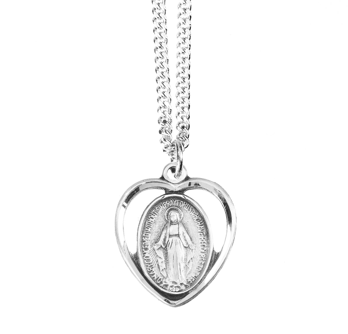 Sterling Silver Miraculous Medal Pendant with Chain