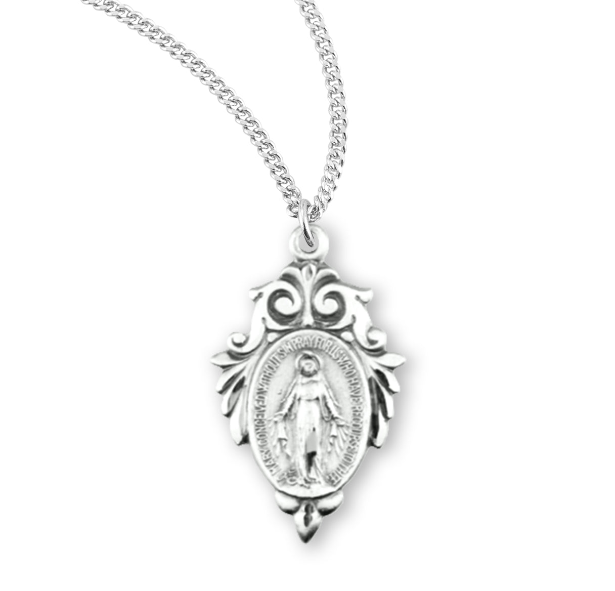 Sterling Silver Miraculous Medal Pendant with Chain