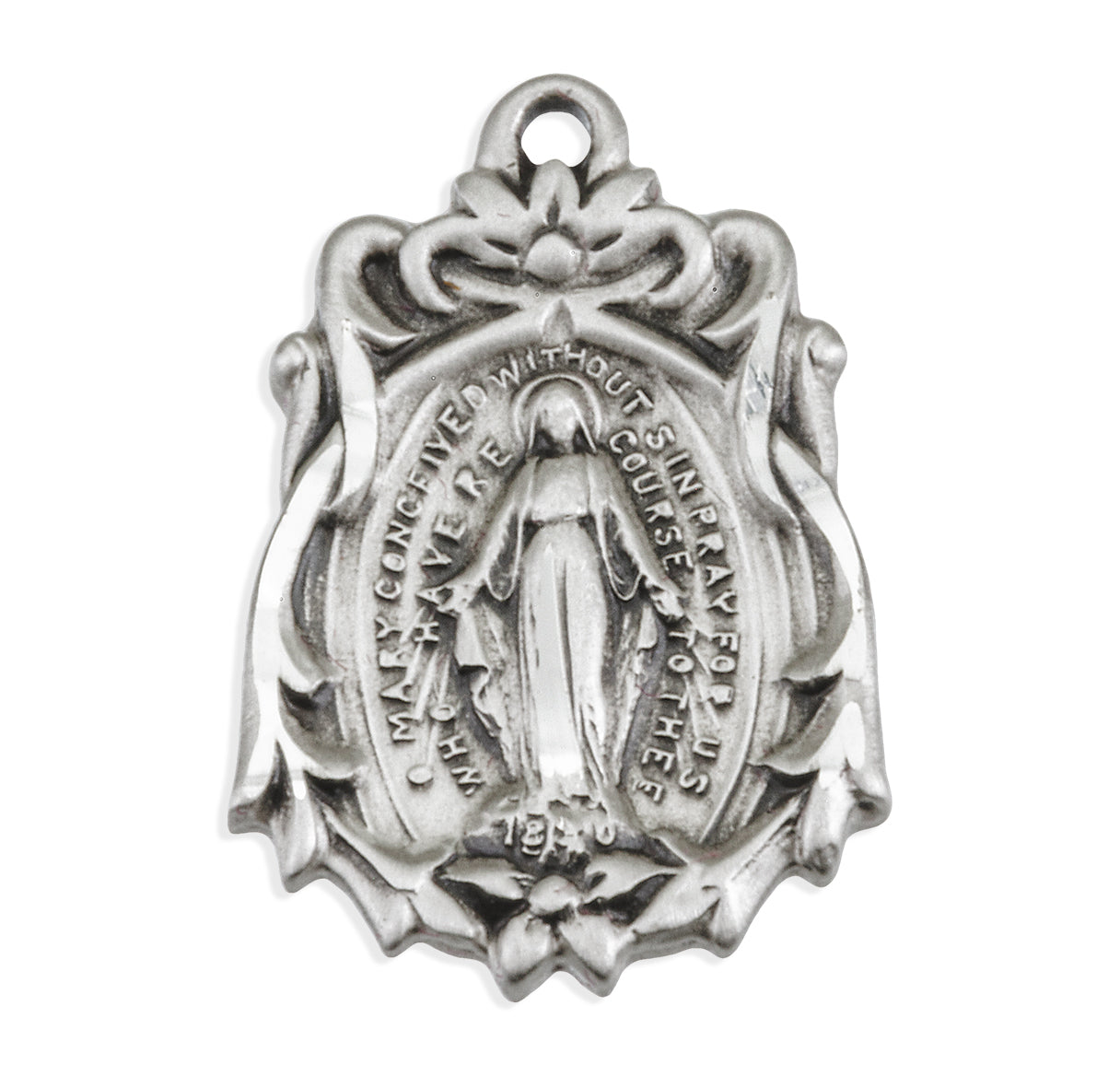 Sterling Silver Miraculous Medal Pendant with Chain