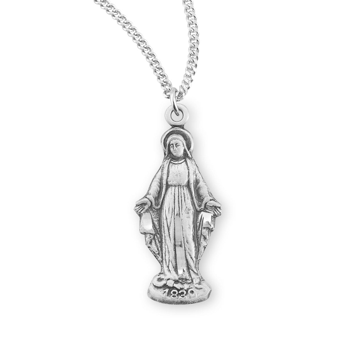 Our Lady of Grace Sterling Silver Medal Pendant with Chain