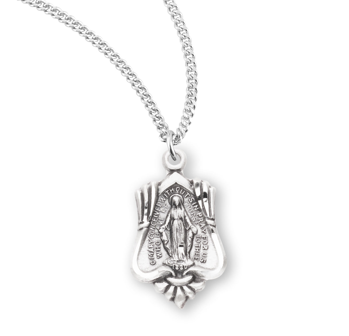 Sterling Silver Miraculous Medal Pendant with Chain