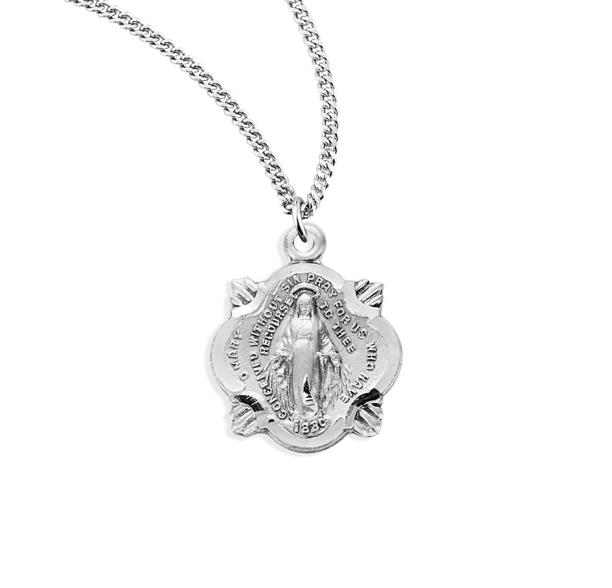 Sterling Silver Miraculous Medal Pendant with Chain