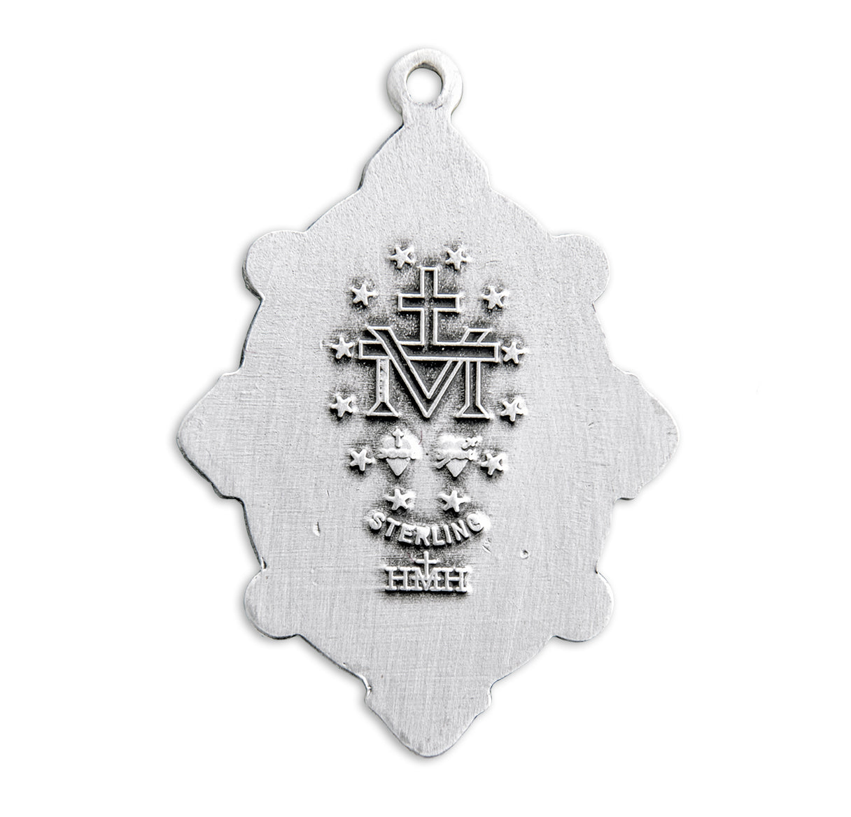 Sterling Silver Oval Miraculous Medal Pendant with Chain Set with Pink Crystals