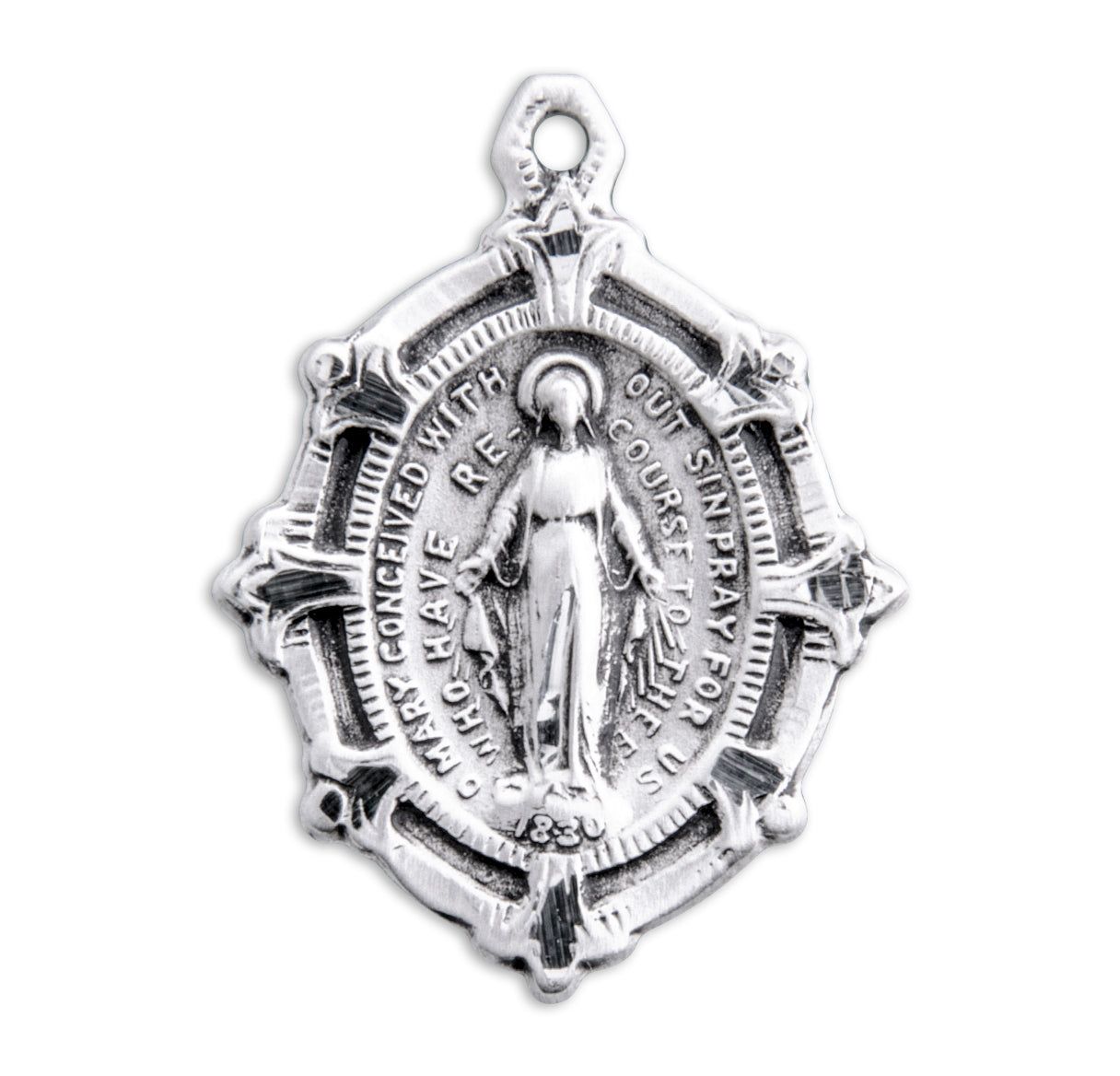 Sterling Silver Miraculous Medal Pendant with Chain