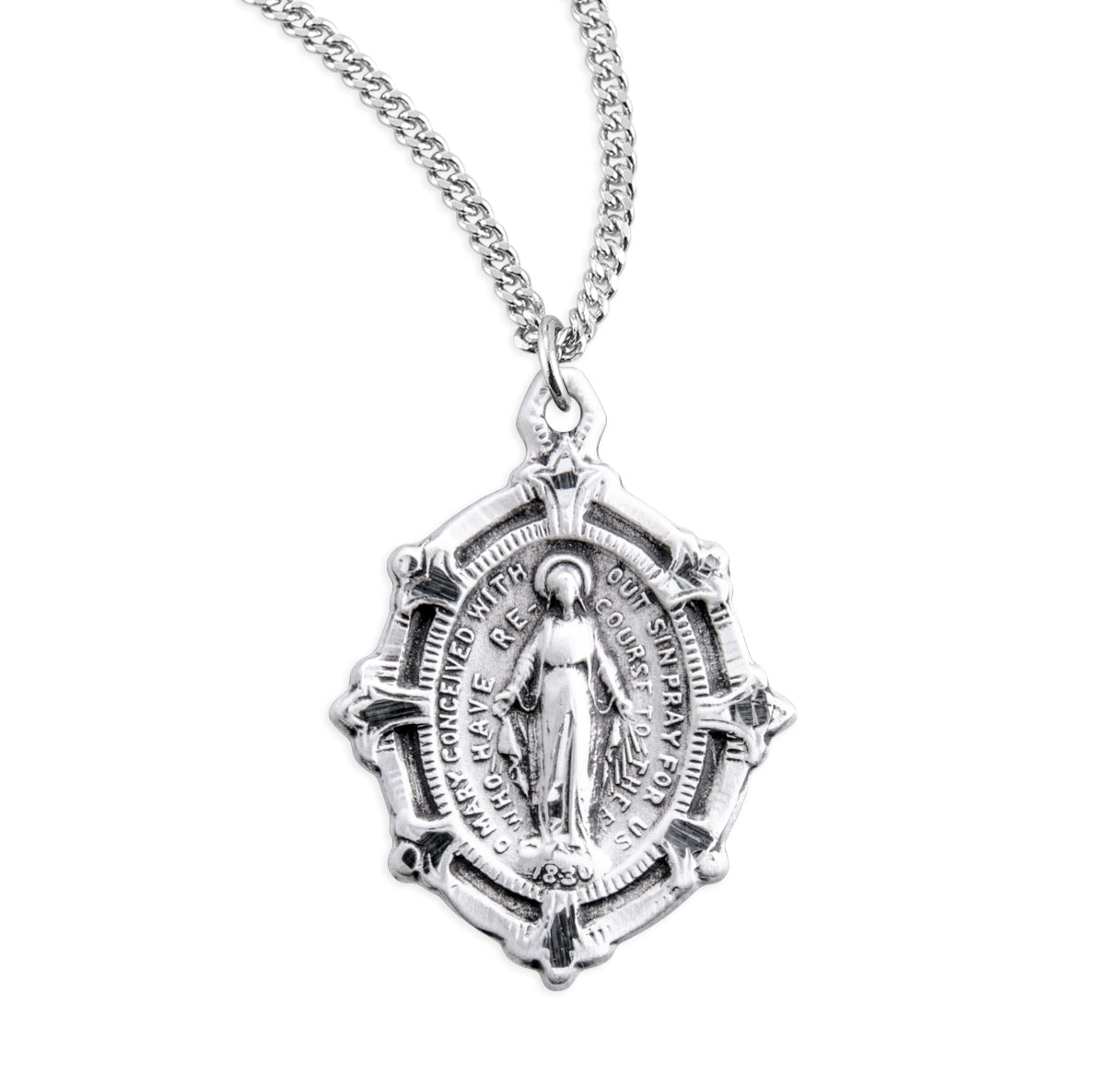 Sterling Silver Miraculous Medal Pendant with Chain