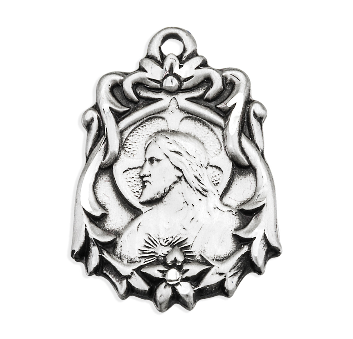 Sterling Silver Scapular Sacred Heart of Jesus Medal Pendant with Chain