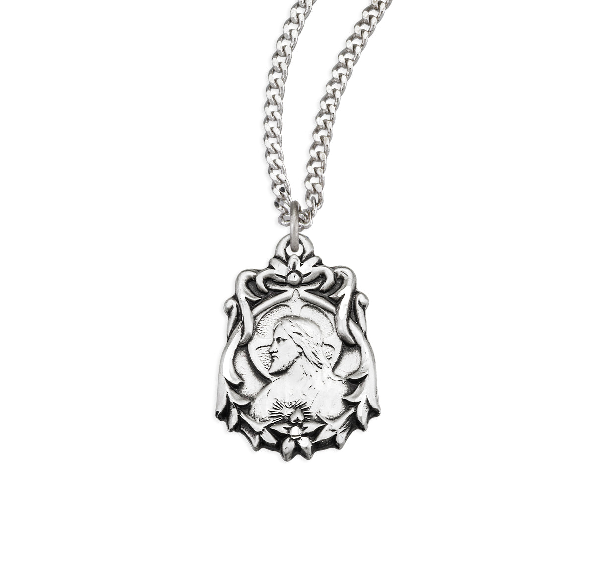 Sterling Silver Scapular Sacred Heart of Jesus Medal Pendant with Chain