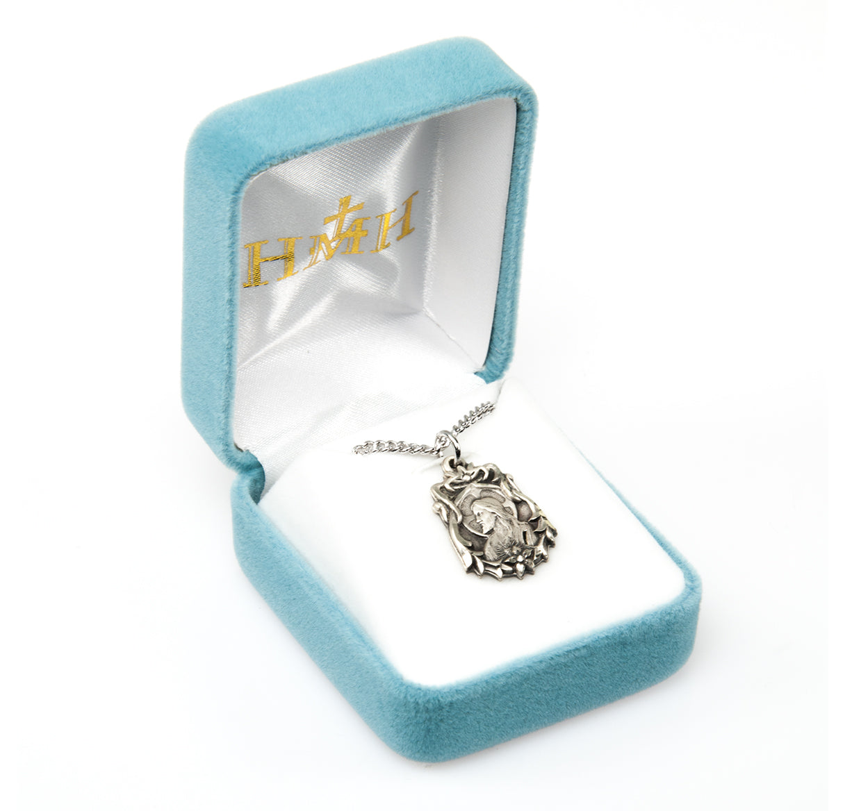 Sterling Silver Scapular Sacred Heart of Jesus Medal Pendant with Chain