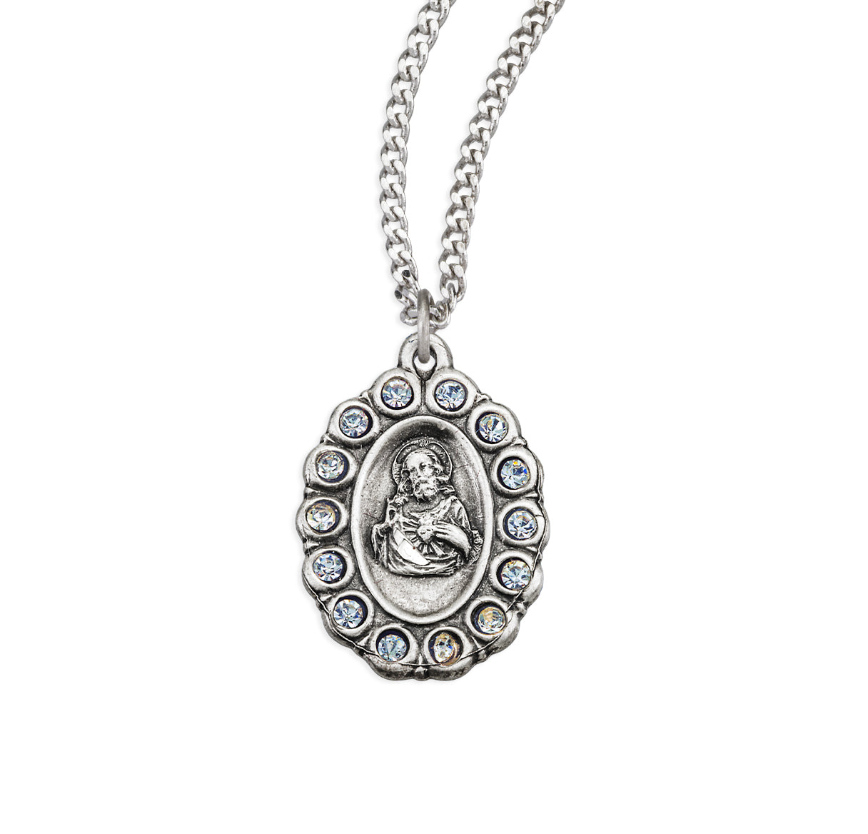 Sterling Silver Scapular Medal Set with Clear Crystals