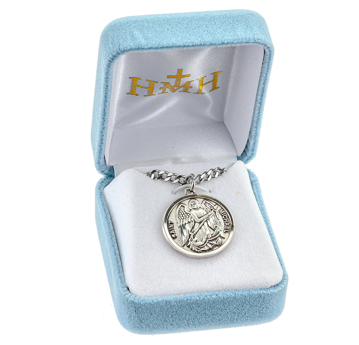 Saint Michael Round Sterling Silver Medal Pendant with Chain