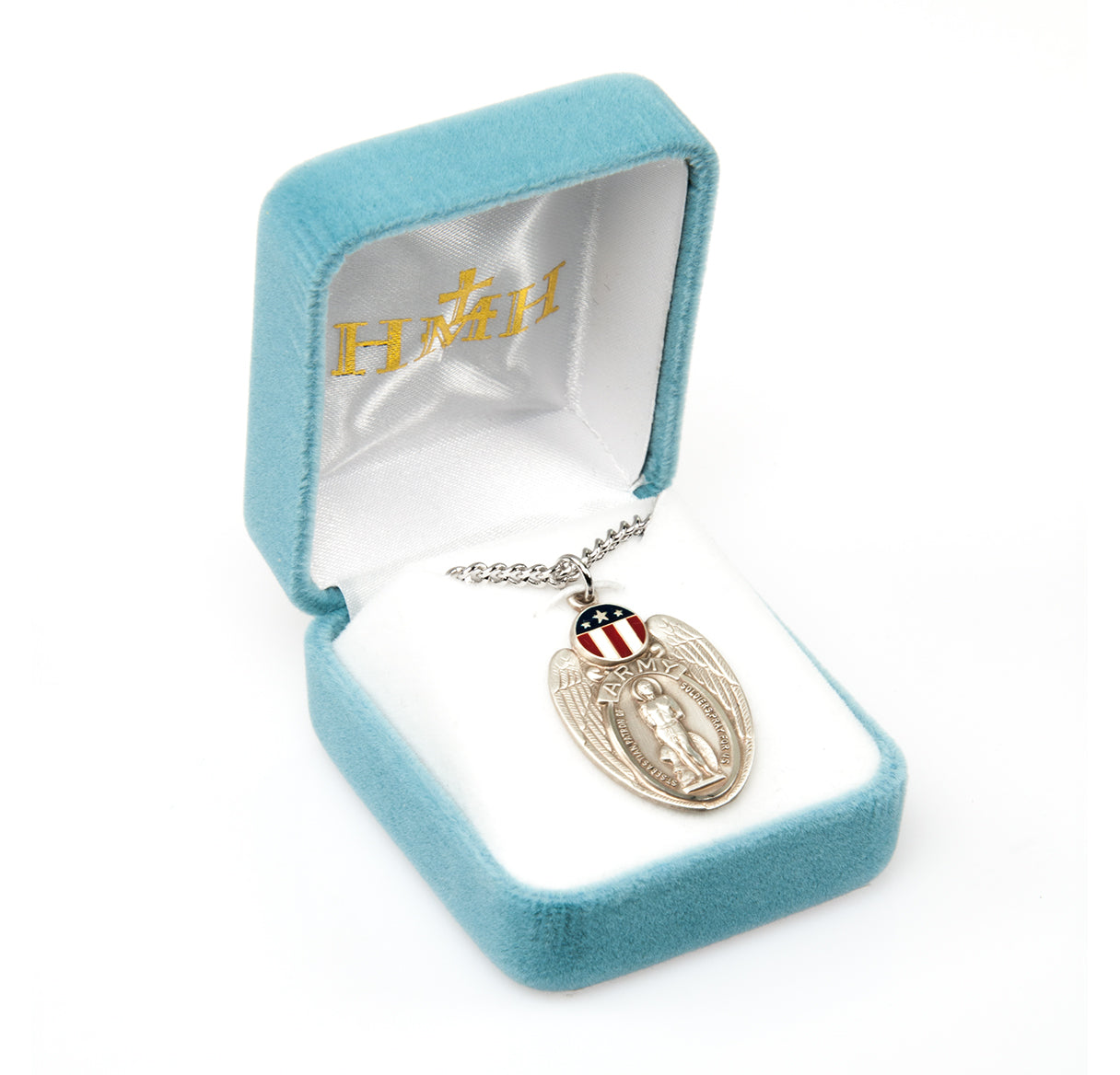 Saint Sebastian Sterling Silver Army Shield Medal Pendant with Chain