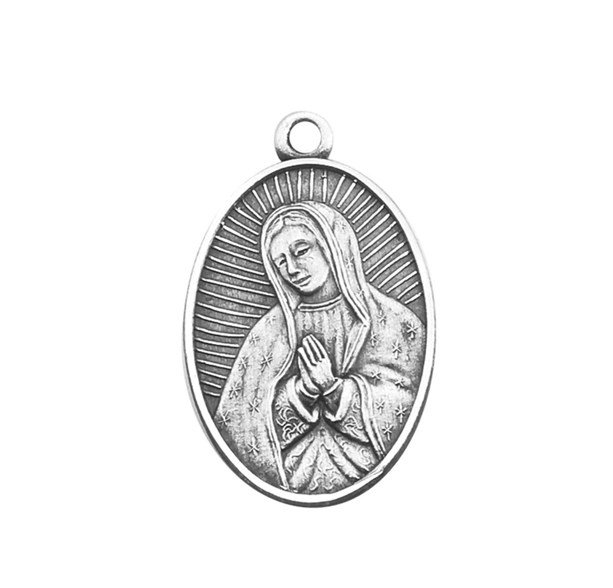 Our Lady of Guadalupe Oval Sterling Silver Medal Pendant with Chain