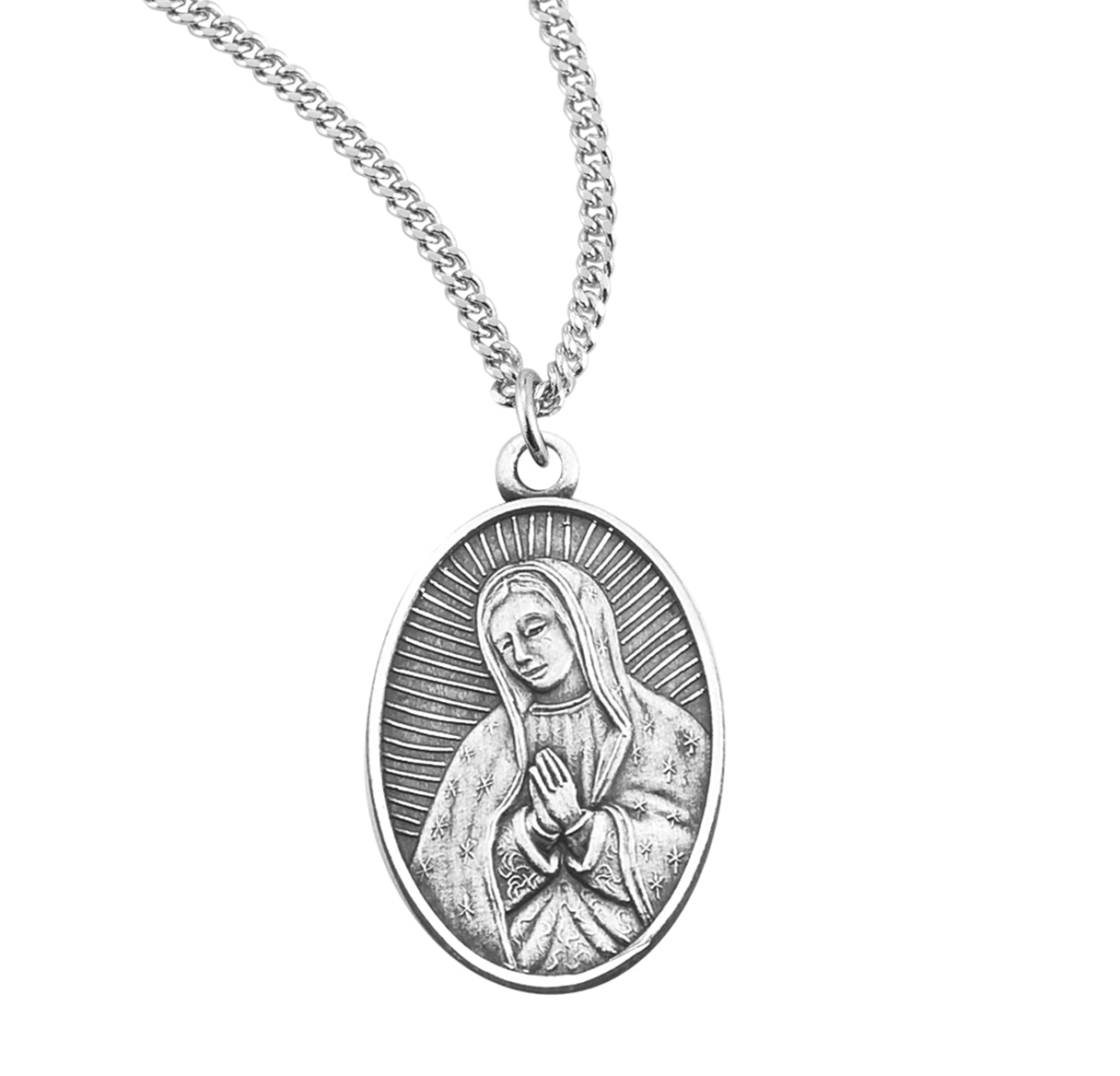 Our Lady of Guadalupe Oval Sterling Silver Medal Pendant with Chain