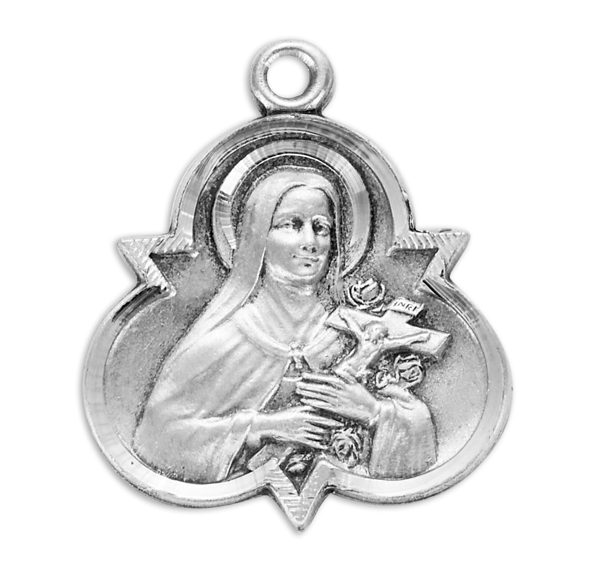 Saint Therese of Lisieux Sterling Silver Trinity Medal Pendant with Chain