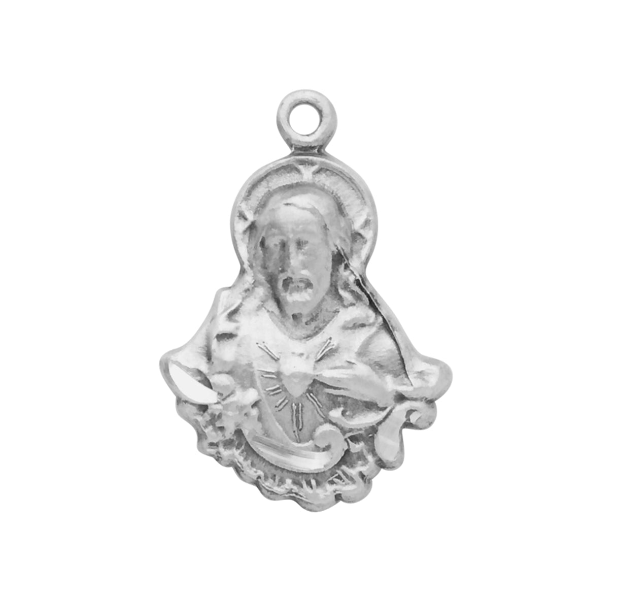 Sterling Silver Scapular Sacred Heart of Jesus Medal Pendant with Chain