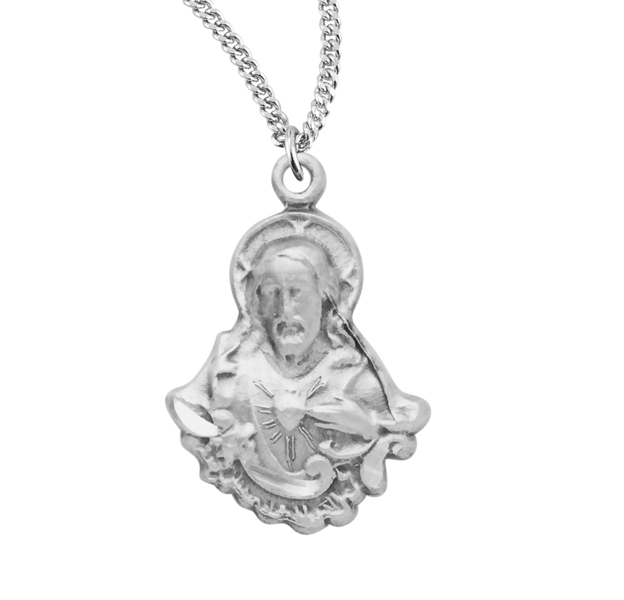 Sterling Silver Scapular Sacred Heart of Jesus Medal Pendant with Chain
