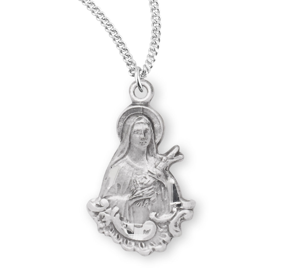 Saint Therese of Lisieux Sterling Silver Medal Pendant with Chain