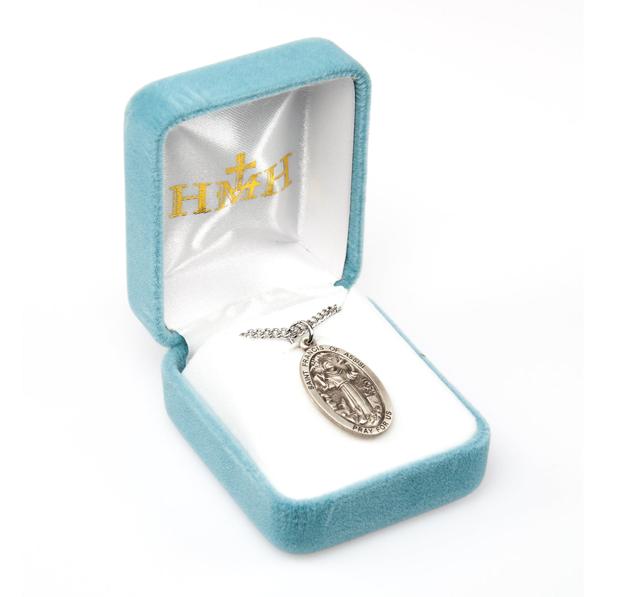 Saint Francis of Assisi Oval Sterling Silver Medal Pendant with Chain