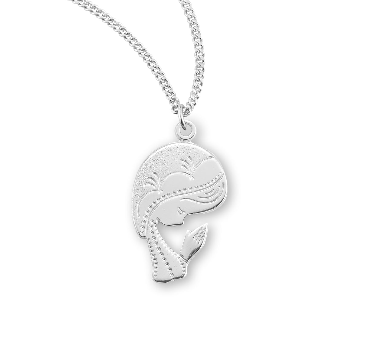 Sterling Silver Contemporary Madonna Medal Pendant with Chain