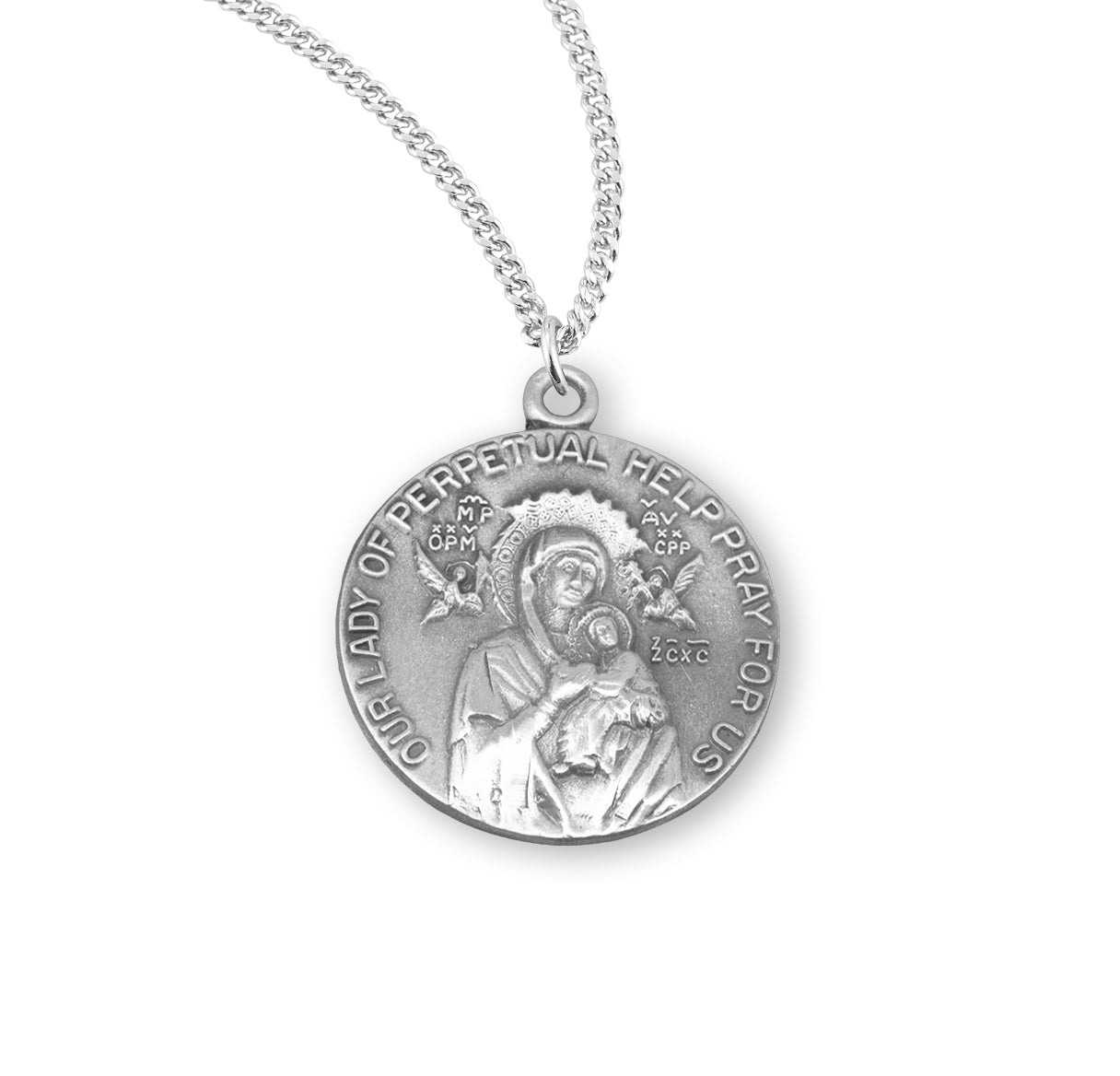 Sterling Silver Our Lady of Perpetual Help Round Medal Pendant with Chain