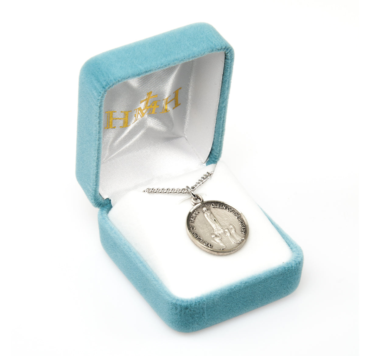 Our Lady of Fatima Round Sterling Silver Medal Pendant with Chain