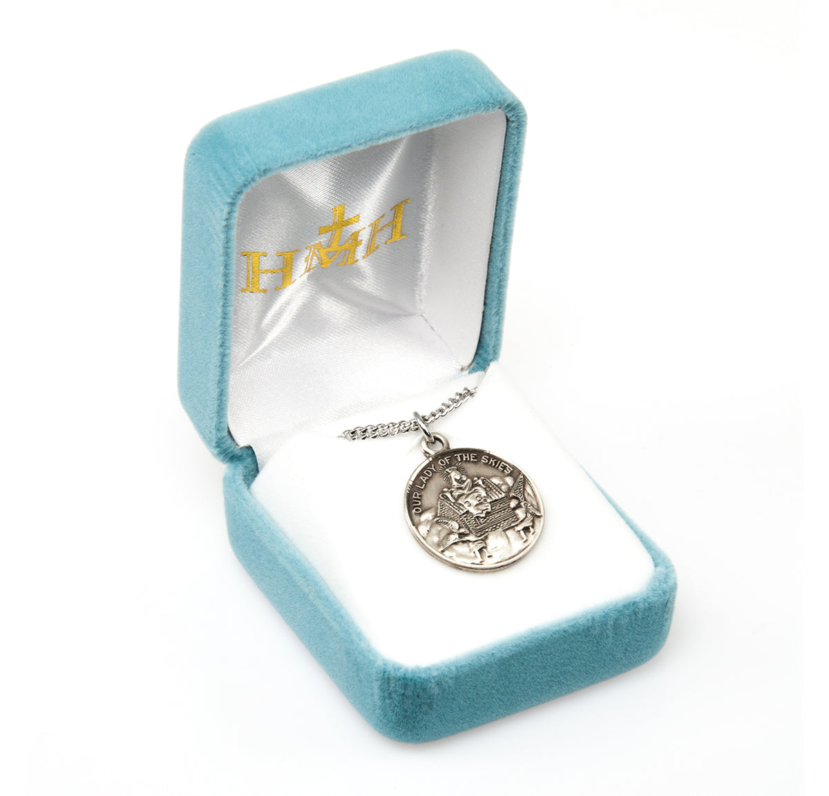 Our Lady of Loretto Round Sterling Silver Medal Pendant with Chain