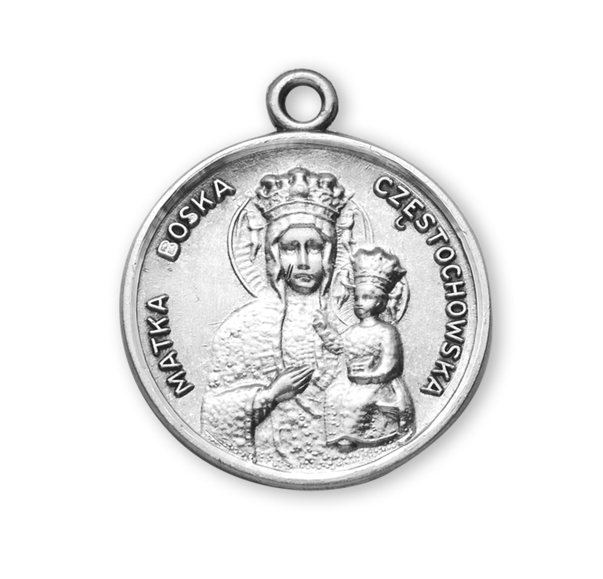 Our Lady of Czestochowa Round Sterling Silver Medal Pendant with Chain