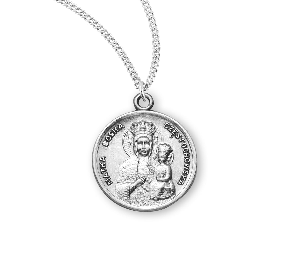 Our Lady of Czestochowa Round Sterling Silver Medal Pendant with Chain