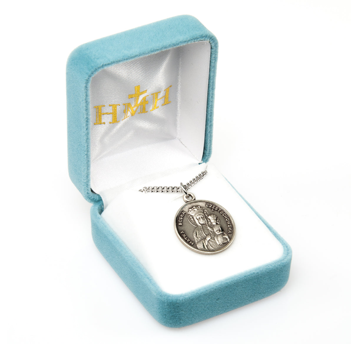 Our Lady of Czestochowa Round Sterling Silver Medal Pendant with Chain