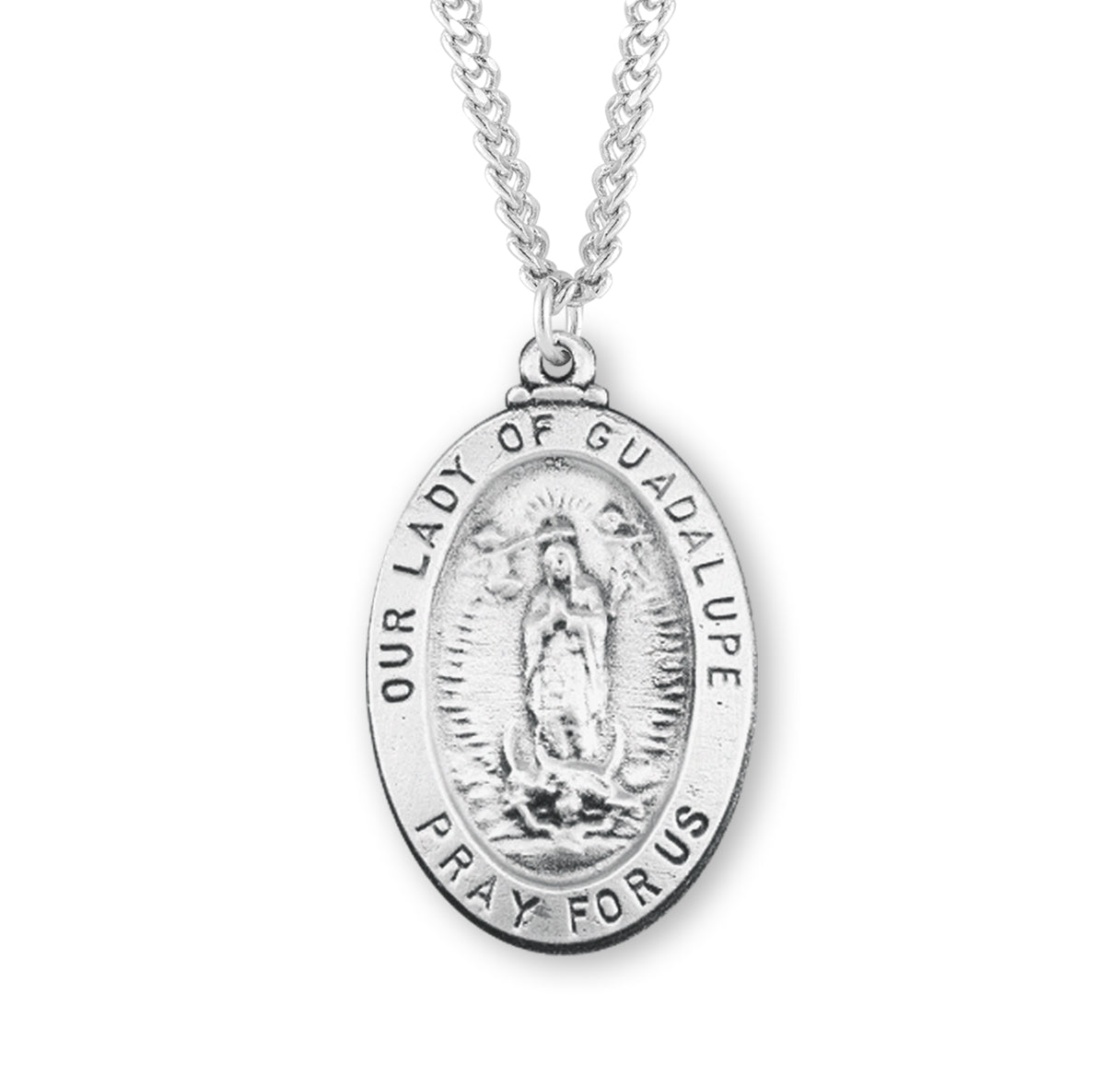 Our Lady of Guadalupe Oval Sterling Silver Medal Pendant with Chain