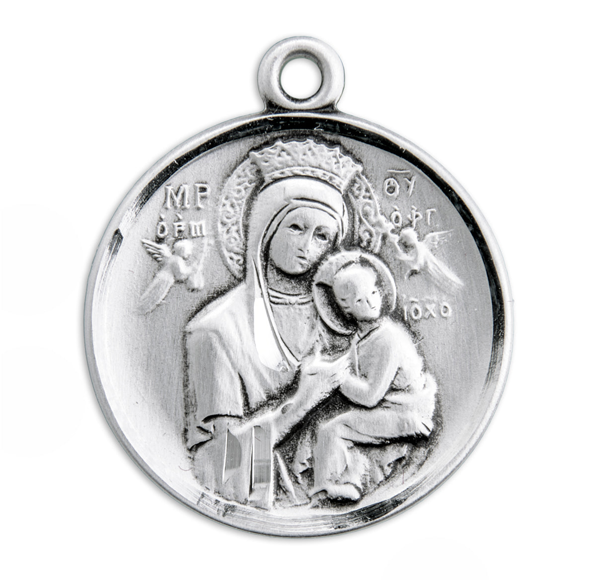 Our Lady of Perpetual Help Round Sterling Silver Medal Pendant with Chain