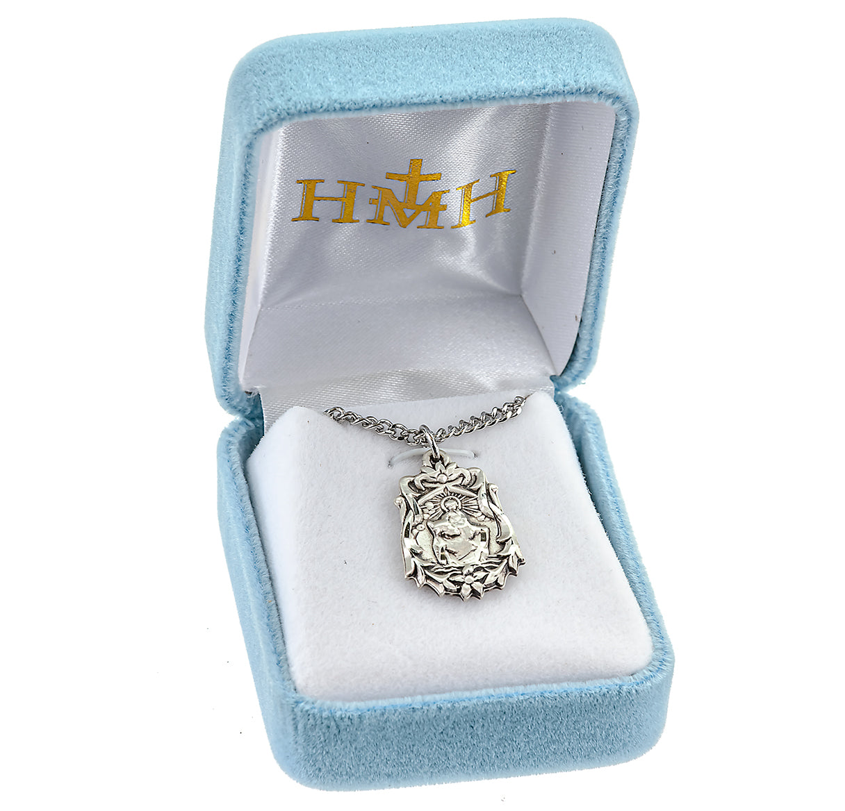 Saint Christopher Floral Bordered Sterling Silver Medal Pendant with Chain
