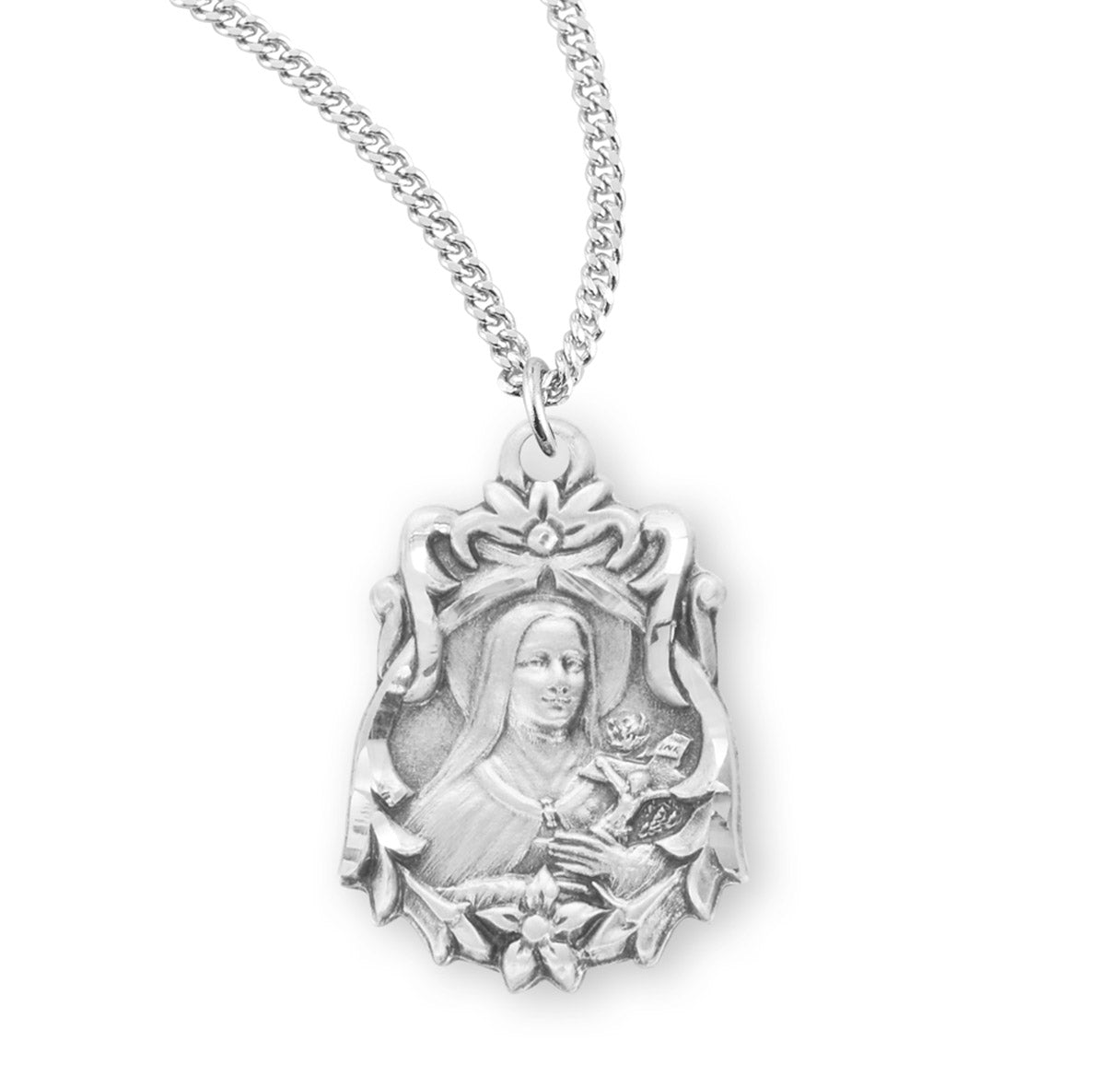 Saint Therese of Lisieux Sterling Silver Medal Pendant with Chain