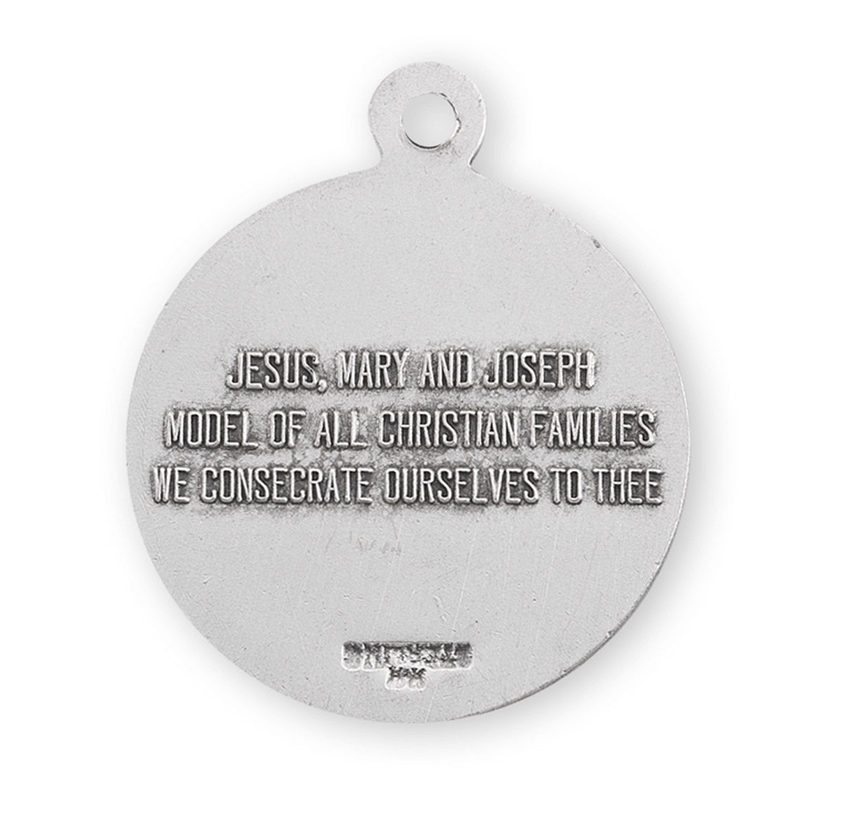 Holy Family Round Sterling Silver Medal Pendant with Chain