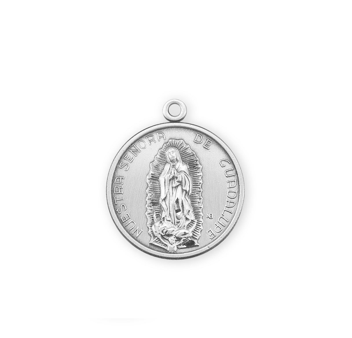 Our Lady of Guadalupe Round Sterling Silver Medal Pendant with Chain