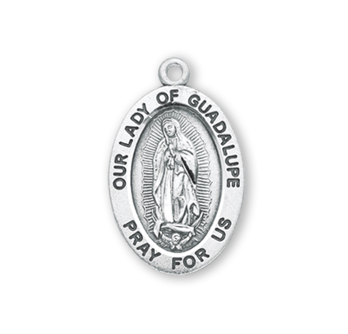 Our Lady of Guadalupe Oval Sterling Silver Medal Pendant with Chain
