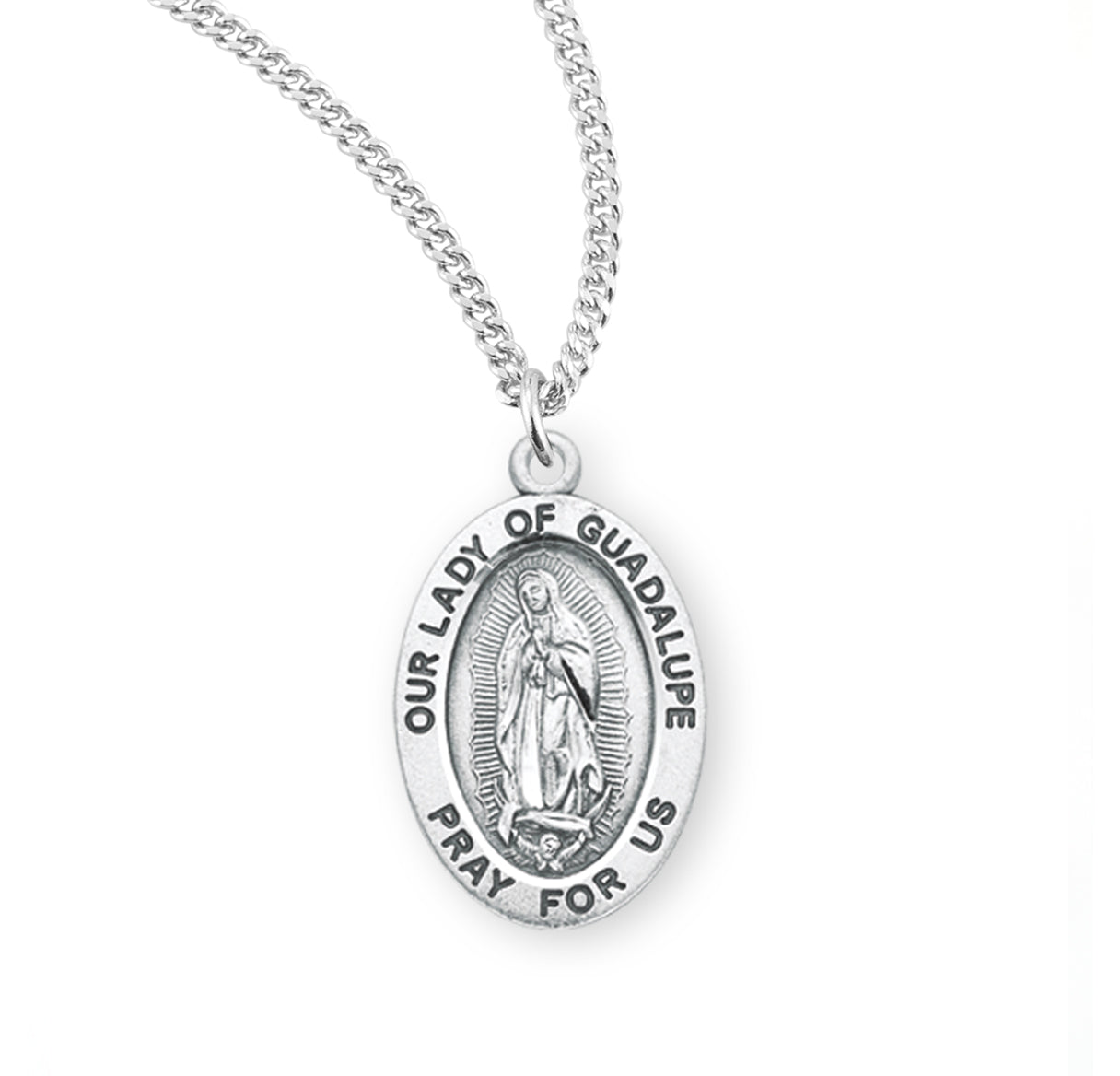 Our Lady of Guadalupe Oval Sterling Silver Medal Pendant with Chain