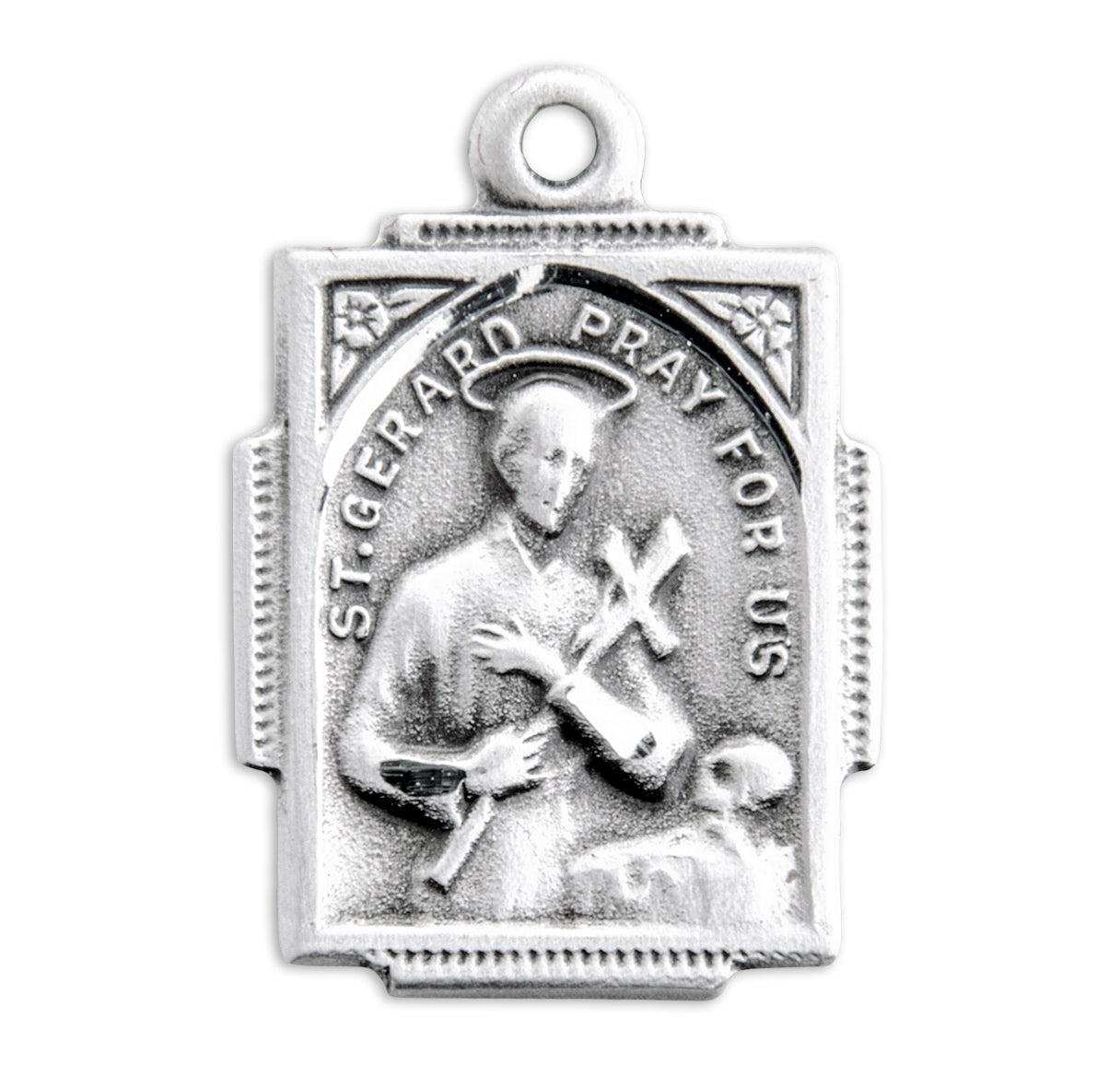 Saint Gerard Square Sterling Silver Medal Pendant with Chain