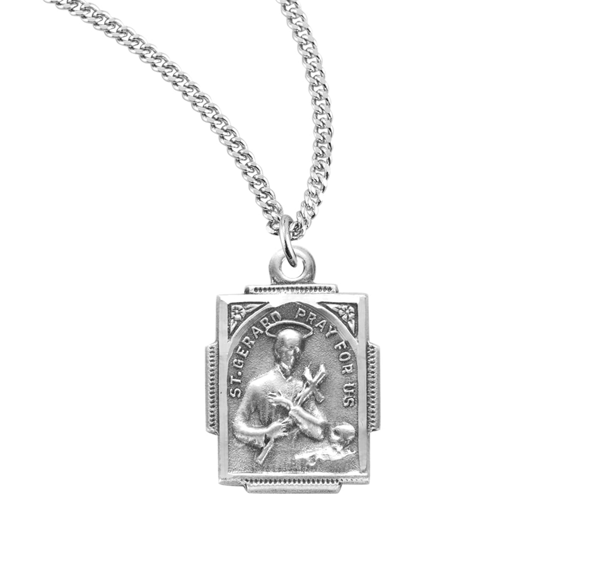 Saint Gerard Square Sterling Silver Medal Pendant with Chain