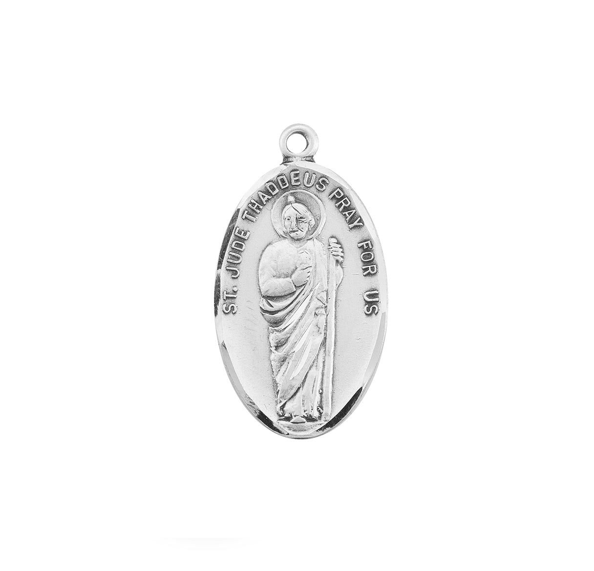 Saint Jude Oval Sterling Silver Medal Pendant with Chain