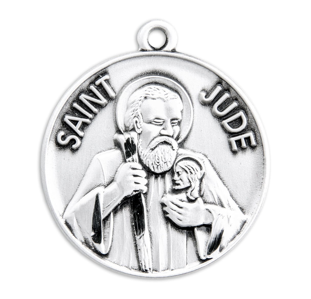 Saint Jude Round Sterling Silver Medal Pendant with Chain