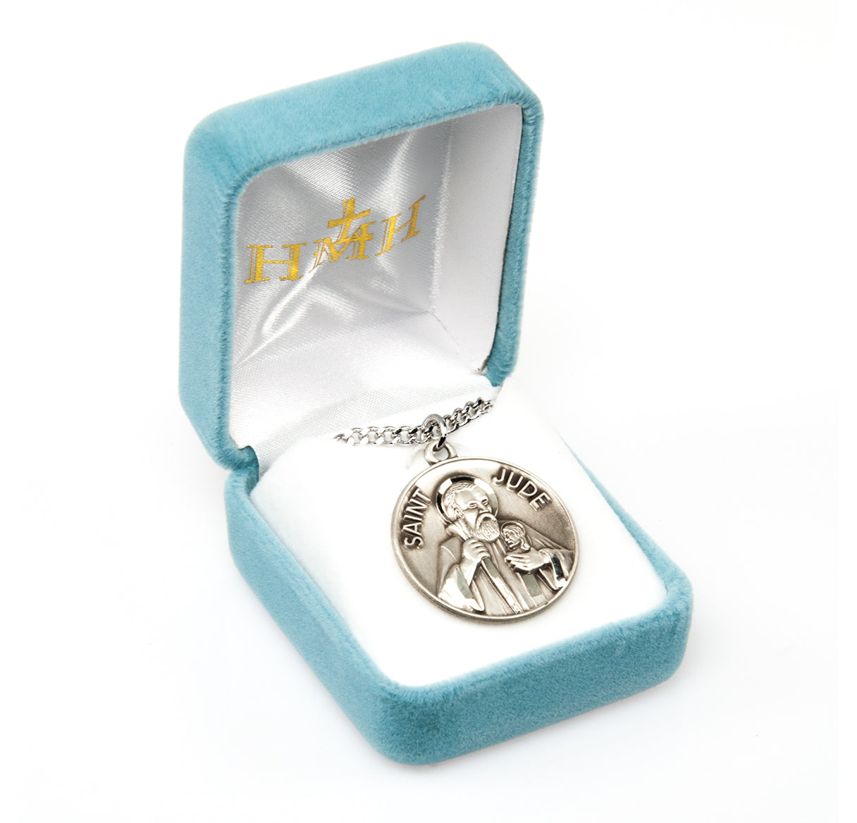 Saint Jude Round Sterling Silver Medal Pendant with Chain