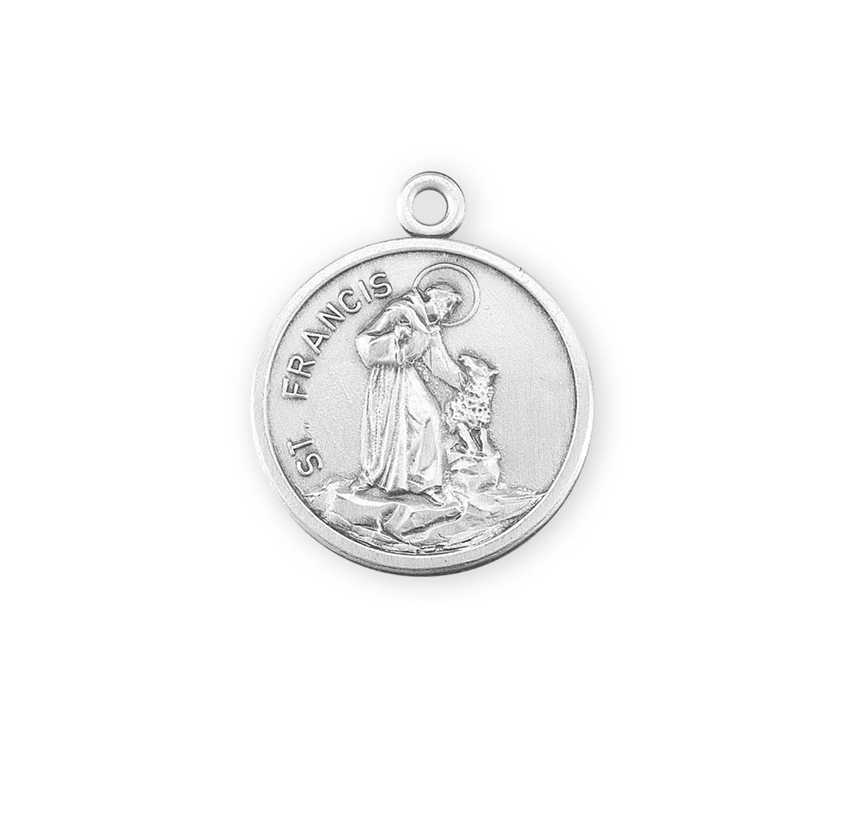 Saint Francis of Assisi Round Sterling Silver Medal Pendant with Chain