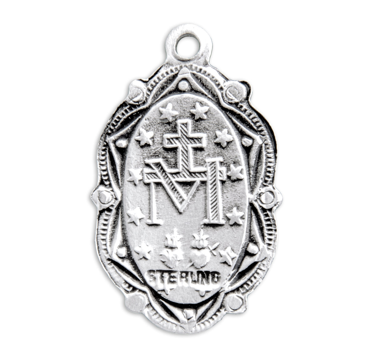 Sterling Silver Oval Miraculous Medal Pendant with Chain