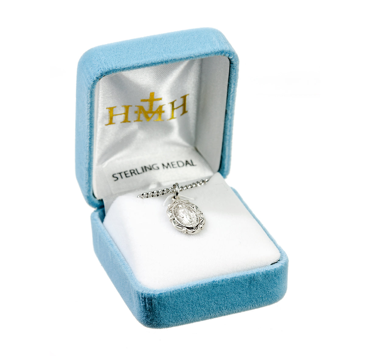Sterling Silver Oval Miraculous Medal Pendant with Chain